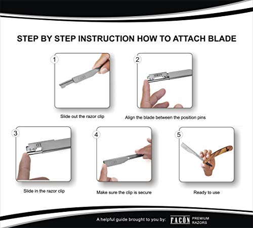 Free Blades + Facón Professional Wooden Straight Edge Barber Razor - Salon Quality Cut Throat Shavette - Thumbnail 6