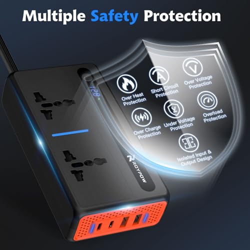 RoyPow 300W Car Power Inverter, DC 12V to 220V AC Power Inverter with Cigarette Lighter Port, Car Plug Adapter Outlet with 3.4A USB-A, QC3.0 24W, PD 30W, PD 36W, Dual AC Outlets (300W)