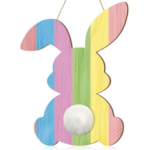 Juexica Easter Bunny Welcome Door Sign Easter Wall Hanging Sign for Front Door Wood Front Porch Decor Wall Pediments