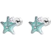 20g Cz Starfish Stud Cartilage Earrings for Women Men Titanium Steel Cute Blue Enamel Crystal Sea Star Flat Screw Back Tragus Helix Piercing Sleeper Tiny Small Studs Hypoallergenic Fashion Jewelry