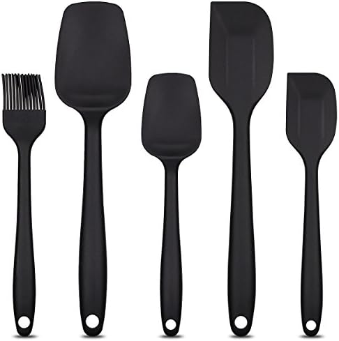 Silicone Spatula Set of 5 Non-Stick Heat Resistant Flexible Rubber Black by FULITY
