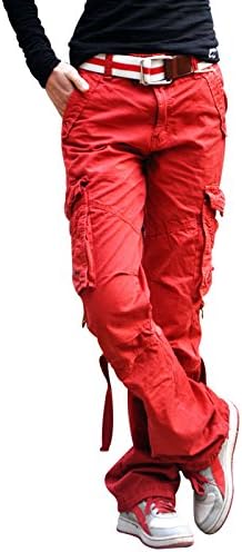 Eskaay Women's Casual Cargo Pants Military Army Styles Cotton Trousers 2803 Brick Red XXL