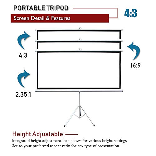 Akia Screens 100" Portable Indoor Outdoor 4:3 Tripod Projector Screen 8K / 4K Ultra HD 3D Ready Pull Up Collapsible Projection Screen with Adjustable Tripod Stand Foldable Projector Screen AK-T100SB1 - Thumbnail 3