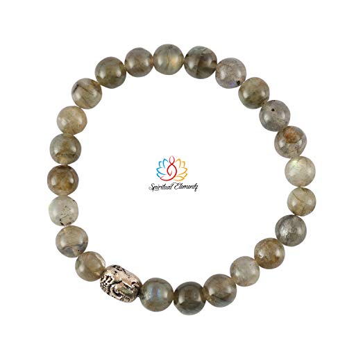 spiritualelementzSpiritual Elementz Reiki Charged Gift Labradorite Gemstone (7-8 mm) Grey Gemstone Chakra Stretch Bracelet (21-24 Beads) Unisex for Healing (Stone of Positivity, Protection).