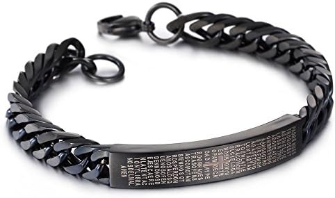 NELSON KENT Mens Stainless Steel Bible Prayer Cross Chain Bracelet,Black