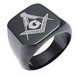 KONOV Freemason Masonic Mens Ring, 316L Stainless Steel Band, Color Black
