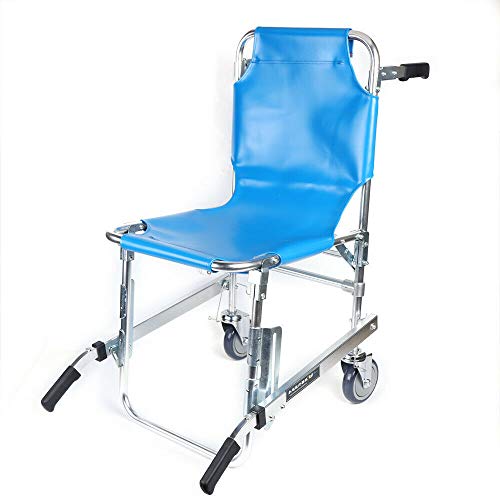 Stair Chair 4 Wheels EMS Stair Chair 70010-BL Ambulance Firefighter Evacuation Medical Lift Stair Chair Emergency Patient Transfer Stair Climbing Wheelchair