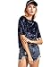 ROMWE Women's O Neck Vintage Velvet Short Sleeve Casual T Shirt Navy S