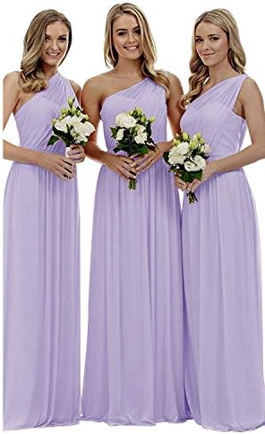 liangjinsmkj Women's One Shoulder Bridesmaid Dresses Long Asymmetric Chiffon Wedding Party Gowns