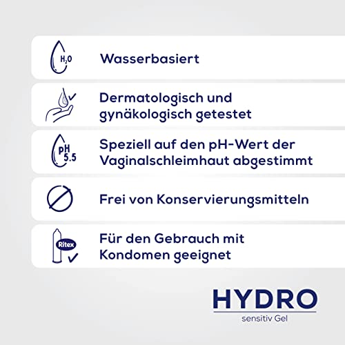 Ritex Hydro Sensitive Gel - Water-Based Lubricant Natural 2 x 50 ml, Massage & Lubricant Free from Preservatives, Fragrances and Dyes - Suitable for Condoms, Dermatologically Tested, Made in Germany
