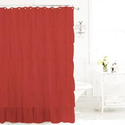 Amazon Com Red Gypsy Shabby Chic Ruffled Fabric Shower Curtain