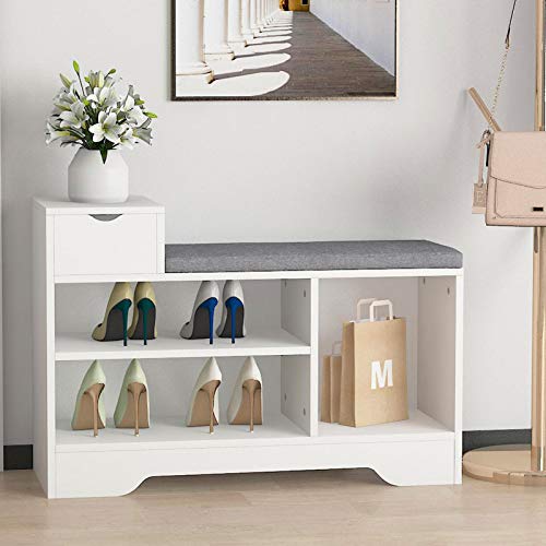 Leyo Shoe Storage Benches with Cushion Seating White Shoe Rack Bench