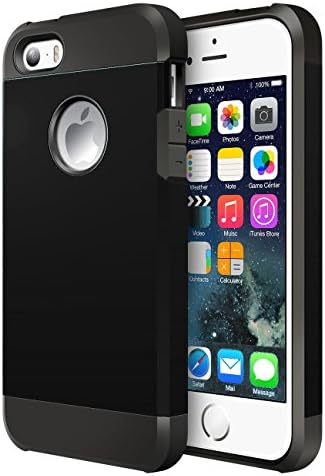 iPhone 5S Case, MiHua - | Hybrid Armor | Dual-Layer | Hard PC + Flexible TPU | Slim Shock-Proof Ultimate Protective Case TPU Bumper + [Scratch Resistant] For Apple iPhone SE/5S ( Black )