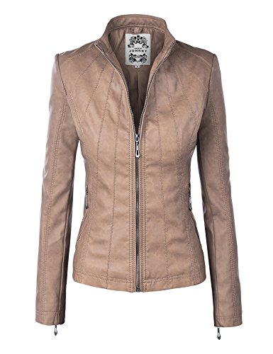 LL WJC877 Womens Panelled Faux Leather Moto Jacket XL KHAKI
