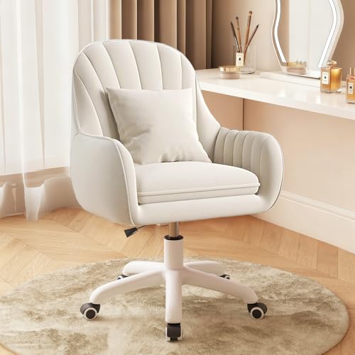 JPBSTO Cute Home Office Chair Velvet Upholstered Desk Chairs with Mid Back Swivel Adjustable Makeup Vanity Computer Chair with Wheels
