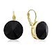 Black Crystal Round Leverback Earrings In Yellow Gold Tone