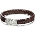 FIBO STEEL Stainless Steel Clasp Braided Leather Bracelet for Men Cuff Bracelet 7.5 inches Brown