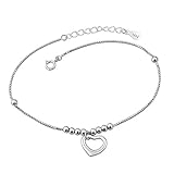 LovelyCharms 925 Sterling Silver Open Heart Love Chain Anklet Ankle Bracelets