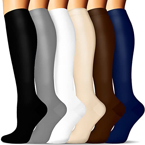 SunFeeling 6 Pairs Compression Socks for Women & Men Circulation - Best Support for Nurses,Running,Athletic,Sports