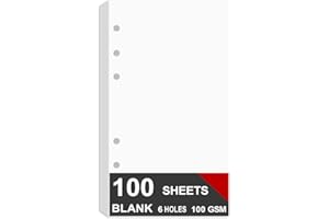 NOKINGO A6 Blank Paper for Filofax Personal Binder Planner, White 100gsm Blank Pages, 6 Hole Punched, 100 Sheets/200 Pages, 3.75 x 6.75 Inch