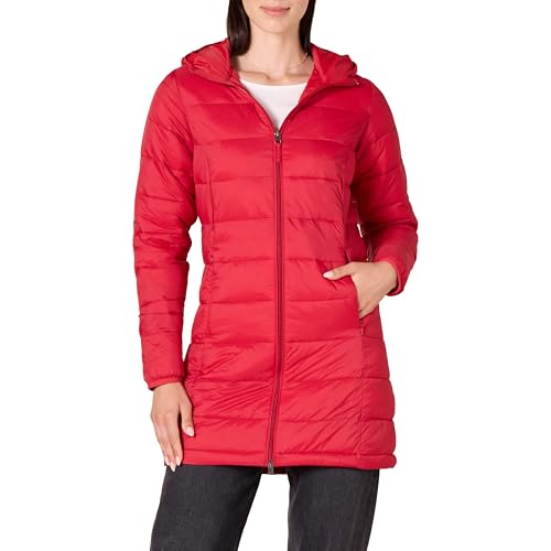 Amazon Essentials Damen Leichte, Wasserabweisende und Verstaubare Steppjacke mit Kapuze (Auch in Großen Größen Erhältlich), Kräftiges Mohnrot, M