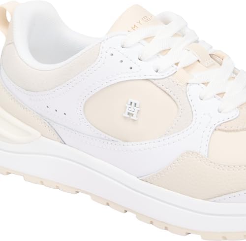 Donna Sneakers Running Casual Fashion in Pelle, Blu (White/Soft Cream), 38