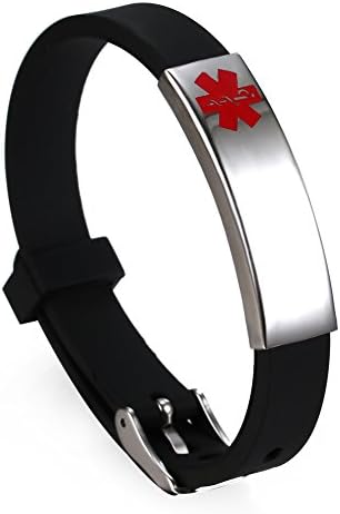 AOMZO JEWELRYFree Engraving Surgical Steel and Rubber Medical Alert ID Bracelets Adjustable Size