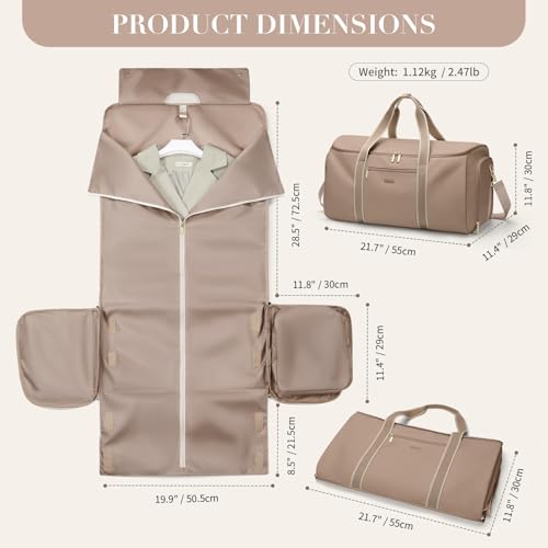 2 in 1 Convertible Travel Bag Tote Bag Women's Clothing Bag Suit Bags for Business, Travel and Sport (Champagne)