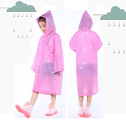 Kids Raincoat, 1PC Portable Reusable Hooded Jacket Outerwear Rainsuit Rain Poncho Cover Rain Wear for Boy Girls 6-12 T Pink