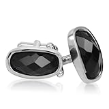 Mens Faceted Black Onyx Cuff Links in Stainless Steel