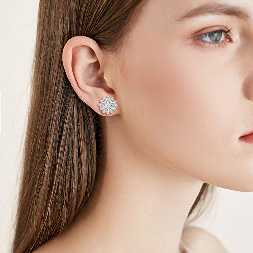 EleQueen 925 Sterling Silver Full Cubic Zirconia Bridal Flower Stud Earrings 15mm Clear.