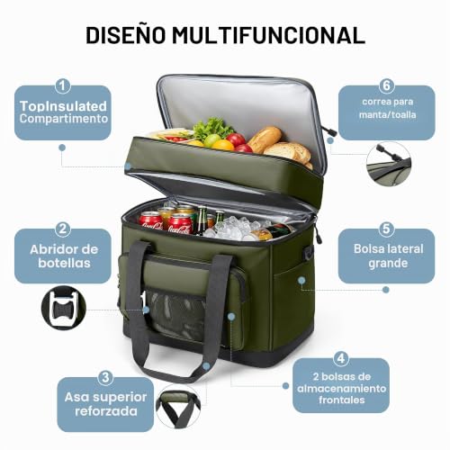 Youngoa Portable Cooler, 40L Large Double Folding Beach Cooler, Portable and Waterproof Isothermal Thermal Bag for Picnic