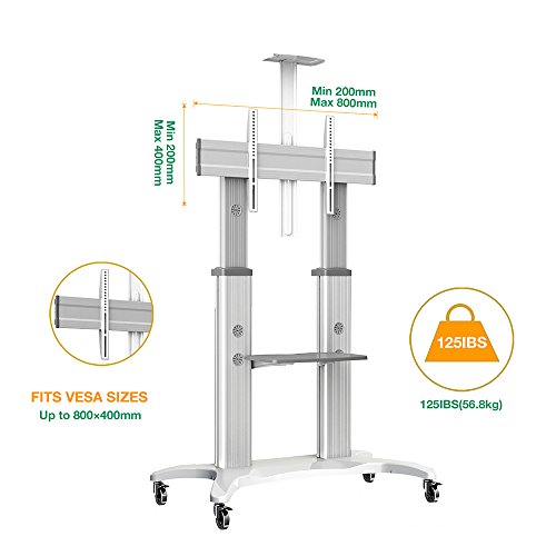 North Bayou Mobile TV Cart TV Stand with Wheels for 55 to 80 Inch LCD LED OLED Plasma Flat Panel Screens up to 125lbs AVF1800-70-1P (White)