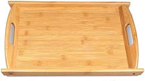 Hyacinthus Home Basics Handles Serving Trays Supplies Kitchen Bed Parties and Indoor Outdoor Serveware for Dining Entertaining Goods Breakfast eating Lightweight Bamboo Brown(Medium)
