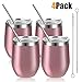 KeShi Insulated Wine Tumbler with Lid 4 pack Stainless Steel Stemless Wine Glass 12 oz Double Wall Vacuum Insulated Wine Tumbler for Coffee, Wine, Cocktails, Ice Cream, Including 4 Straws (Rose Gold)