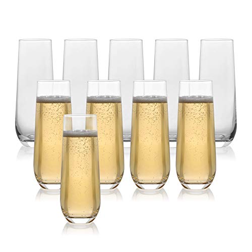 Set Of 10 Classic Flute Champagne Stemless Glasses (10 Ounce
