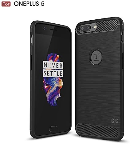 OnePlus 5 Case with Carbon Fiber Design, Shock Absorption, Flexible Bumper Rubber Protective Case Black