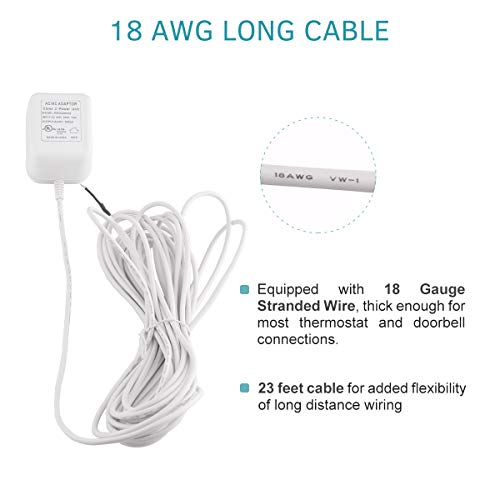 24V Transformer Power Supply, 18 AWG Plug-in C Wire Adapter for All Versions of Ring Doorbell and Thermostat for Nest, Sensi and Honeywell, 23ft Long Cable by BRILLIANCE4U - Thumbnail 3