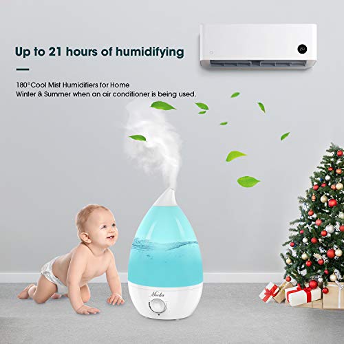 MOOKA Humidifier 2L Portable Cool Mist Humidifiers for Baby Home Bedroom Office, Adjustable Mist Output Air Humidifier, Waterless Auto-Off, Whisper-Quiet, Up to 21 Hours, BPA Free, Blue