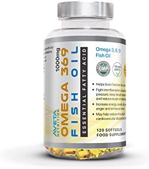 Omega 3 6 9, 120 Softgels High Strength 1000mg, Essential Fatty Acids, Contains Fish Oil, Flaxseed Oil, Sunflower Oil & Vitamin E, High in EPA & DHA, UK Manufactured