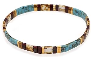 Sonateomber Tila Flat Beaded Stretch Bracelets for Women, Trendy Unique Colorful Square Beads Handmade Stack Bracelet Friendship Accessories Fashion Jewelry Gift