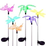 Solar Path Lights Yard Lights Led Lawn Lamp Solar Powered Outdoor Hummingbird Butterfly & Dragonfly Solar Garden Stake Light with Color Changing LED Light, 6 Pack Aunifun