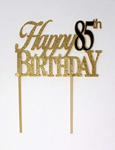 All About Details Happy 85th Birthday Cake Topper,1pc, 85th Birthday, Party Decor, Glitter Topper (Gold & Black)