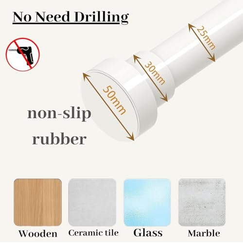 Pressure Curtain Pole for Curtain without Drilling Extendible for Bathroom Shower Room Curtains, Length 85 - 180 cm, Diameter 25 mm, White