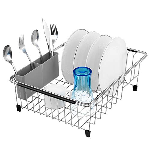 iPEGTOP Expandable Deep & Large Dish Drying Rack, Over The Sink, in