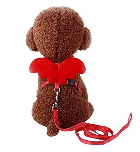 Tmrow Pet Cat Dog Bunny Harness with Leash Adjustable Lovely Angel Wings Traction Rope,Red,S