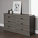 South Shore Gloria 6-Drawer Double Dresser, Gray Maple with Brass Finish Handles
