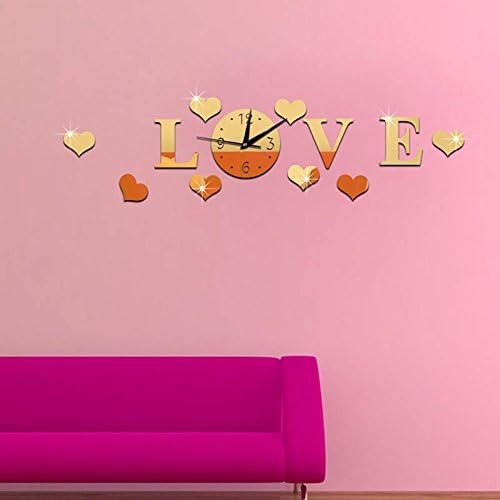 Fymural DIY Wall Clock Wall Stickers-Love Wall Clock Acrylic Mirror Surface 3D Simple Big Size Wall Decor Clocks Numbers Stickers for Living Room Bedroom TV Wall Decoration Removable