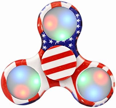 Fourth 4th of July US American Flag Fidget LED Luminous Spinner Stress Reducer Hand Toy Camouflage Stress Relief Anxiety and Boredom 4 Modes ON OFF Switch