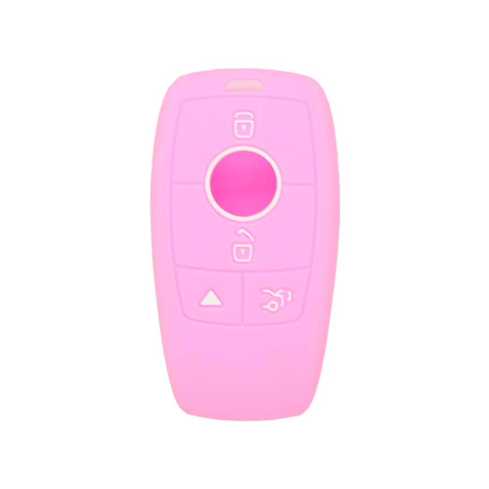 BROVACS Silicone Cover Protector Case Holder Skin Jacket Compatible with MERCEDES BENZ E200 E300 E400 4 Button Smart Remote Key Fob CV2952 Pink